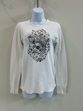 White Graphic Long-Sleeve Thermal Shirt “Live to Ride Ride to Live” - Small